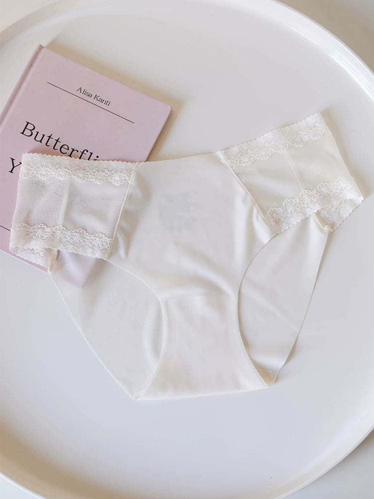 Seamless Lace Silk Panties with Delicate Trim