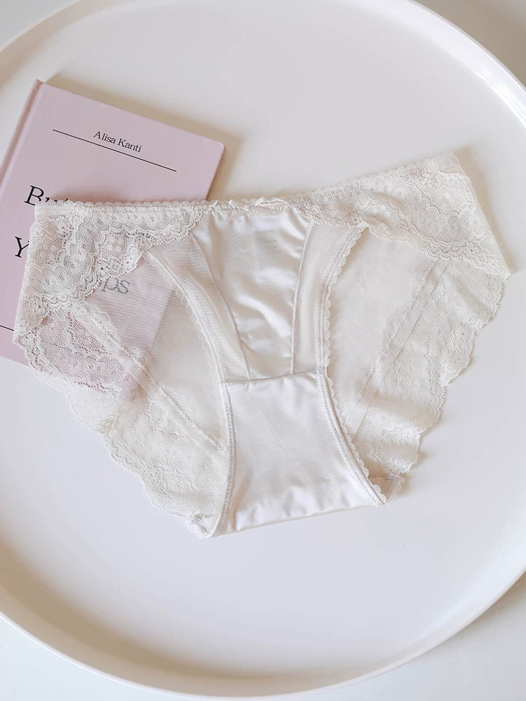 French-Inspired Satin Panties with Delicate Mesh and Lace Trim