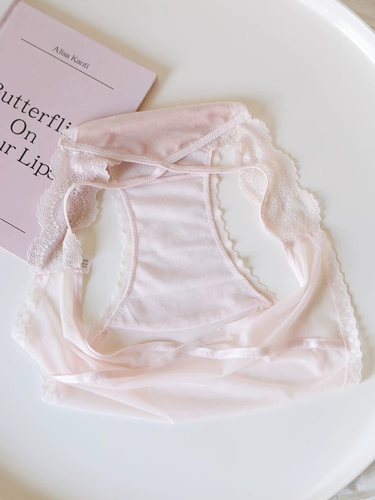 Velvet Mesh Lace Panties with Straps and Cotton Crotch