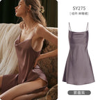 Women's Spaghetti Strap Slit Nightgown with Backless Design