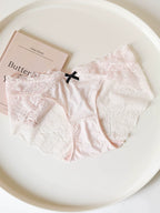 French-Inspired Vintage Panties with Bow Embroidery and Lace Trim