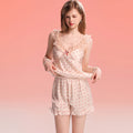 Women's Lace Trim Ice Silk Nightgown with Heart Pattern