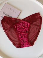 Velvet Mesh Lace Panties with Straps and Cotton Crotch