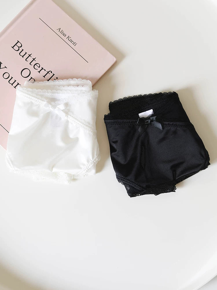 French-Inspired Vintage Panties with Bow Embroidery and Lace Trim