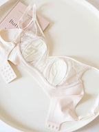 French-Inspired Pink Wireless Seamless Lace Bra with Bunny Ear Cups