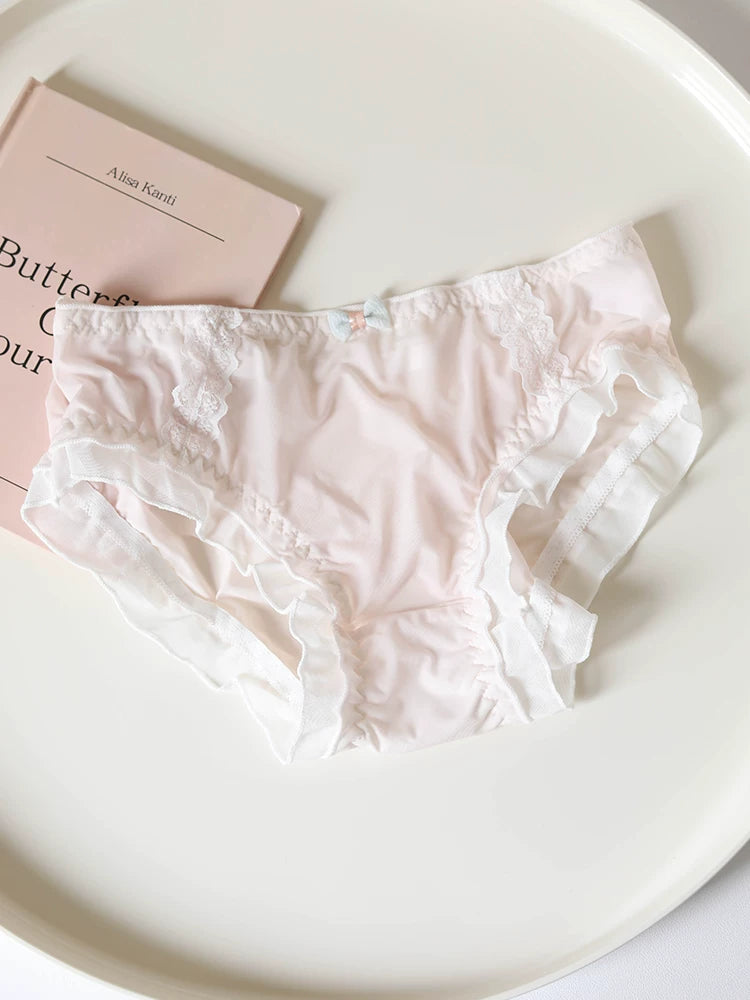 Sweet Ice Silk Panties with Bow Detail and Pure Cotton Crotch