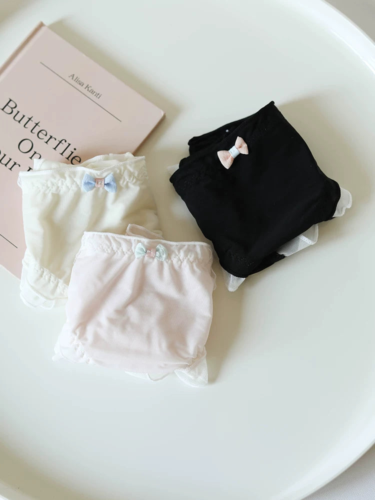 Sweet Ice Silk Panties with Bow Detail and Pure Cotton Crotch