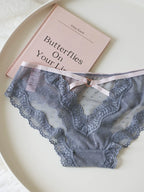 French-Style Lace Panties with Heart Cutout and Mesh Trim