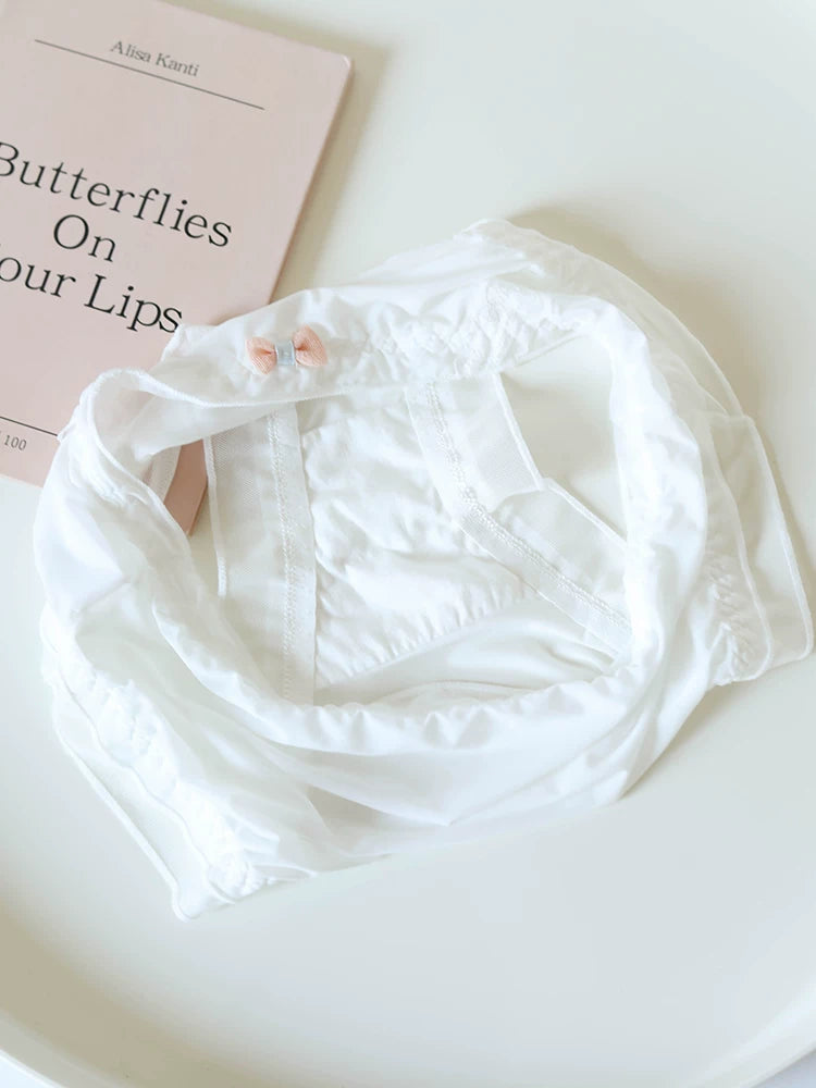 Sweet Ice Silk Panties with Bow Detail and Pure Cotton Crotch