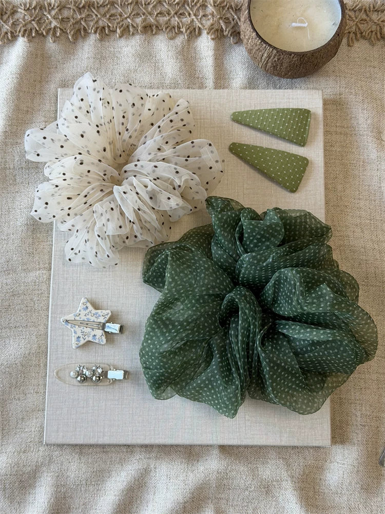 Cute Fluffy Polka Dot Organza Scrunchie Hair Accessory