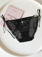 Floral-Inspired Mesh Panties with Tie Sides and Lace Trim