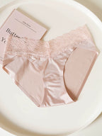 French-Inspired Vintage Seamless Satin Panties with Lace Trim