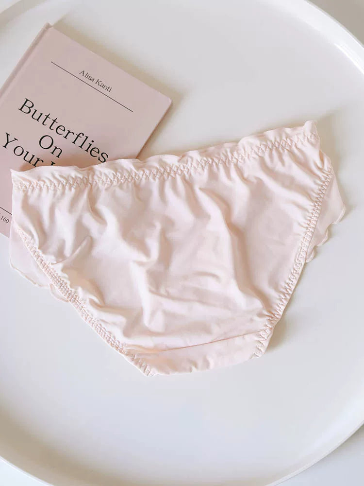 French-Inspired Soft Ice Silk Panties with Bow and Lace Trim
