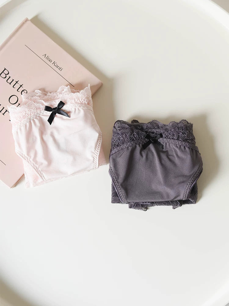 French-Inspired Vintage Panties with Bow Embroidery and Lace Trim