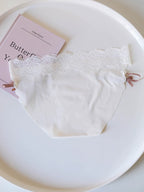 Seamless Ice Silk Panties with Bow and Lace Trim