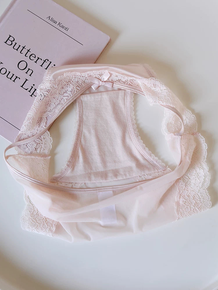 Luxury Satin Lace-Trimmed Low-Waist Briefs with Mesh and Cotton Crotch