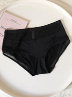Simple Ice Silk Mesh Mid-Waist Panties with Breathable Cotton Crotch